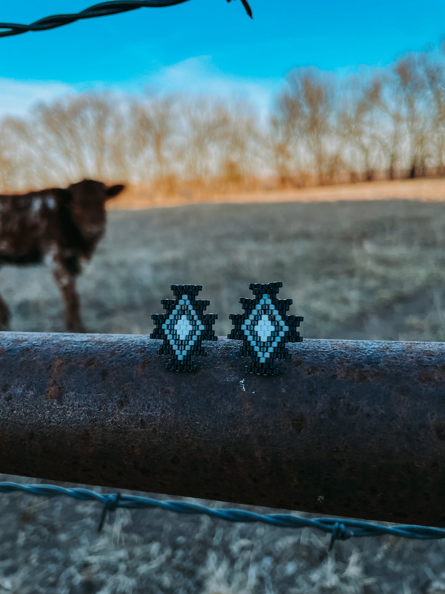 "Abby" Black Geometric Beaded Stud Earrings