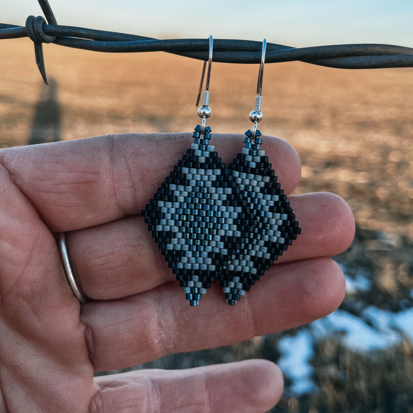 "Dakota" Black and Grey Southwestern Beaded Earrings