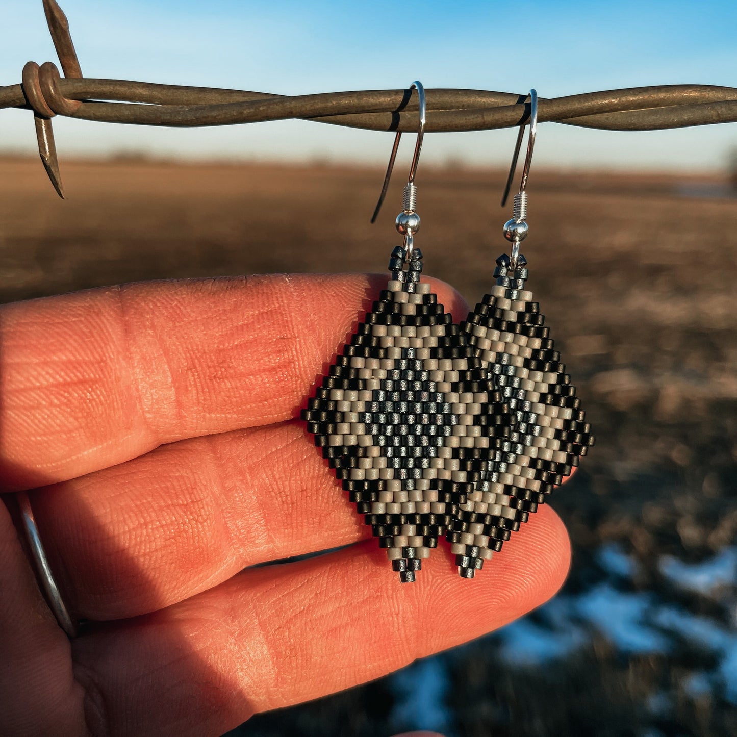 "Dakota" Black and Grey Southwestern Beaded Earrings