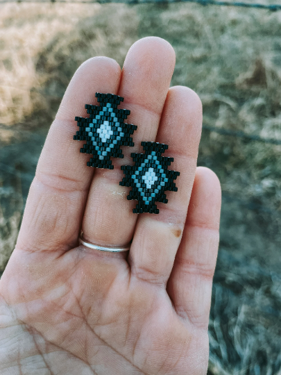 "Abby" Black Geometric Beaded Stud Earrings