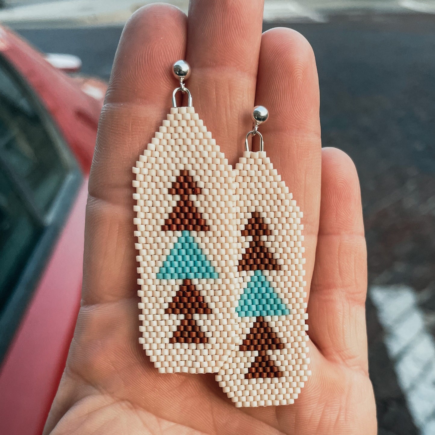 "Sophia" Cream Slab Style Beaded Earrings