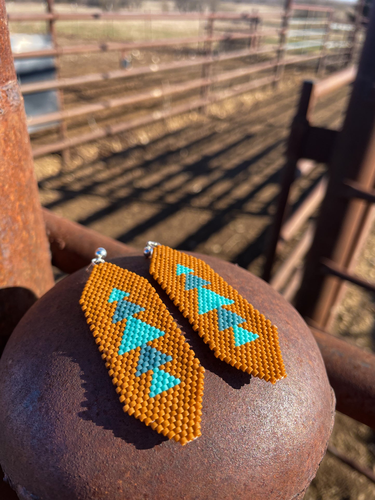 “Lainey” Brown and Turquoise Slab Style Beaded Earrings