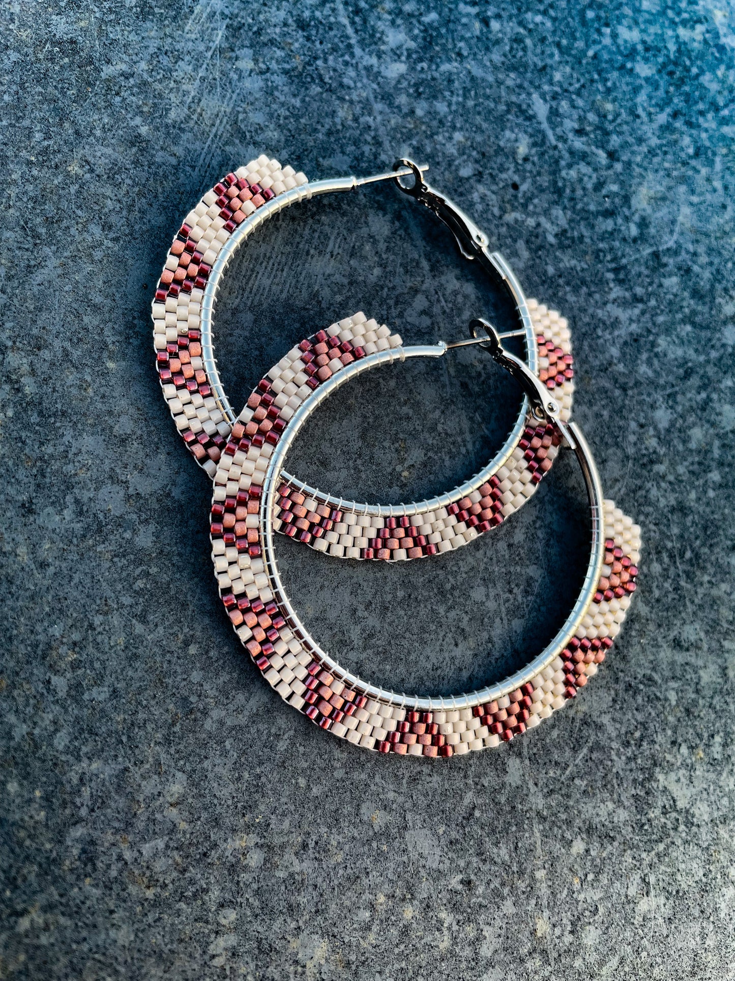 “Morgan” Neutral Pink Beaded Hoop Earrings