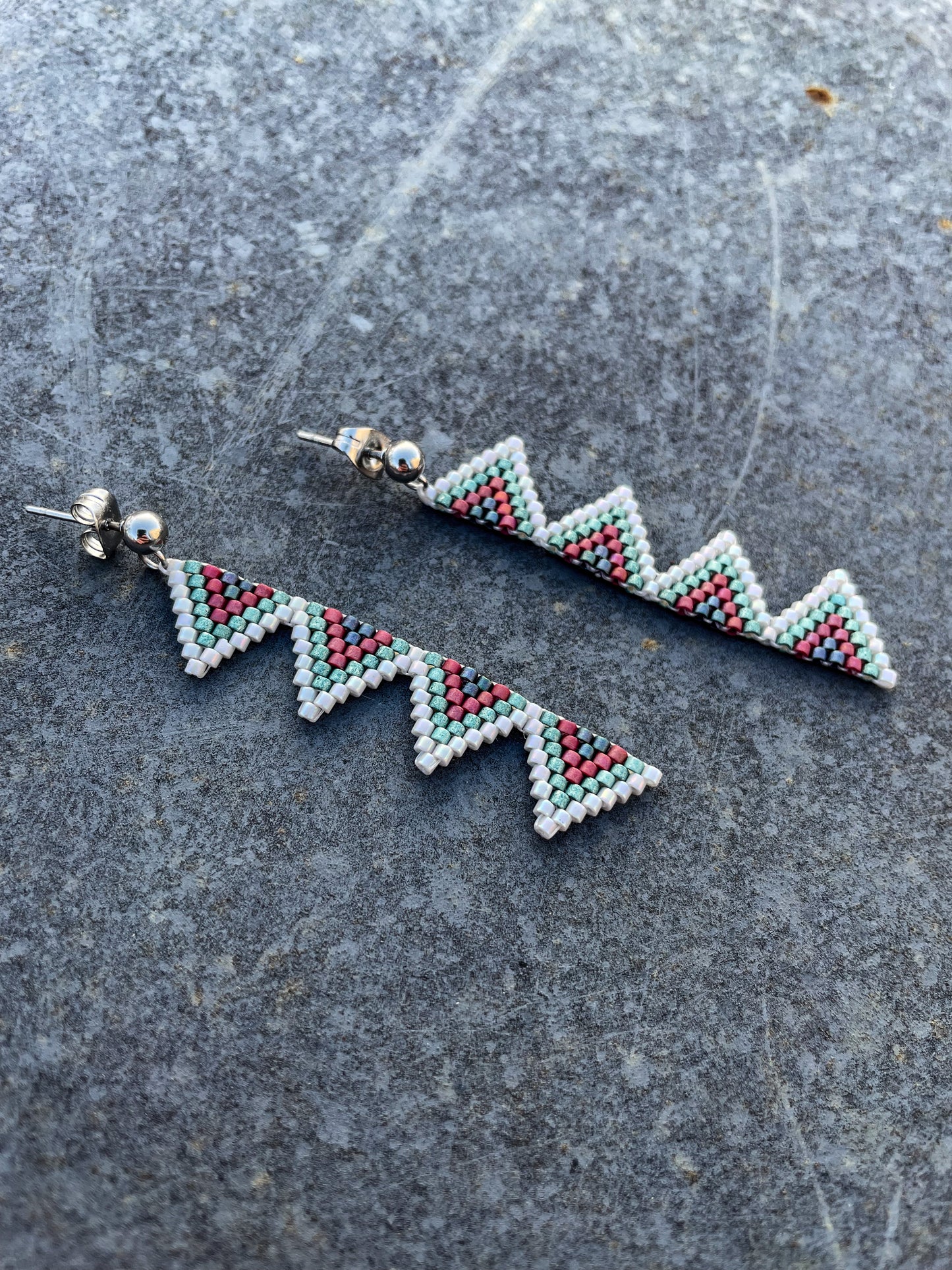 “Aubrie” Silver Long Triangle Beaded Earrings