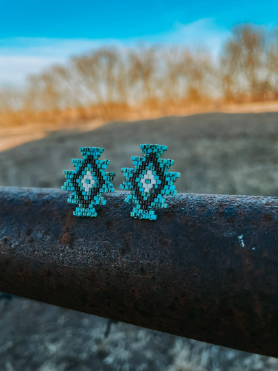"Katy" Turquoise Geometric Beaded Stud Earrings