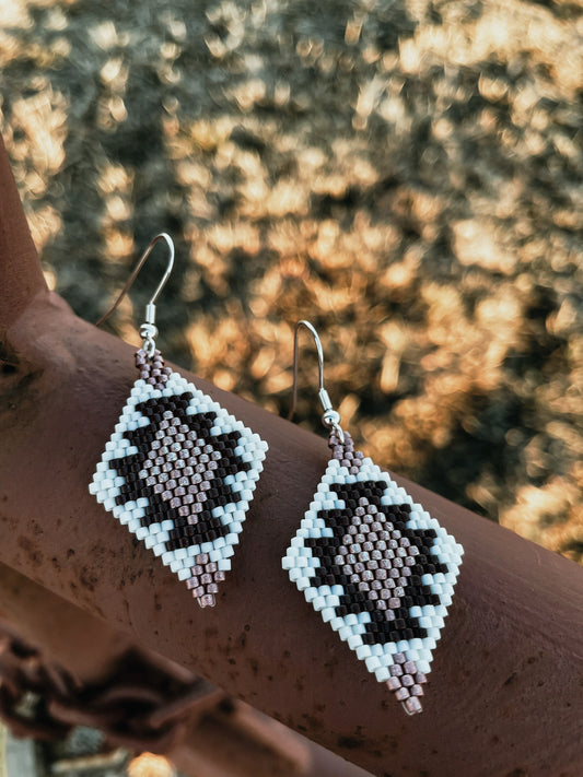 "Nevada" White and Pink Southwestern Beaded Earrings