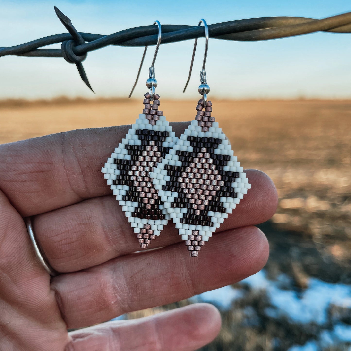 "Nevada" White and Pink Southwestern Beaded Earrings
