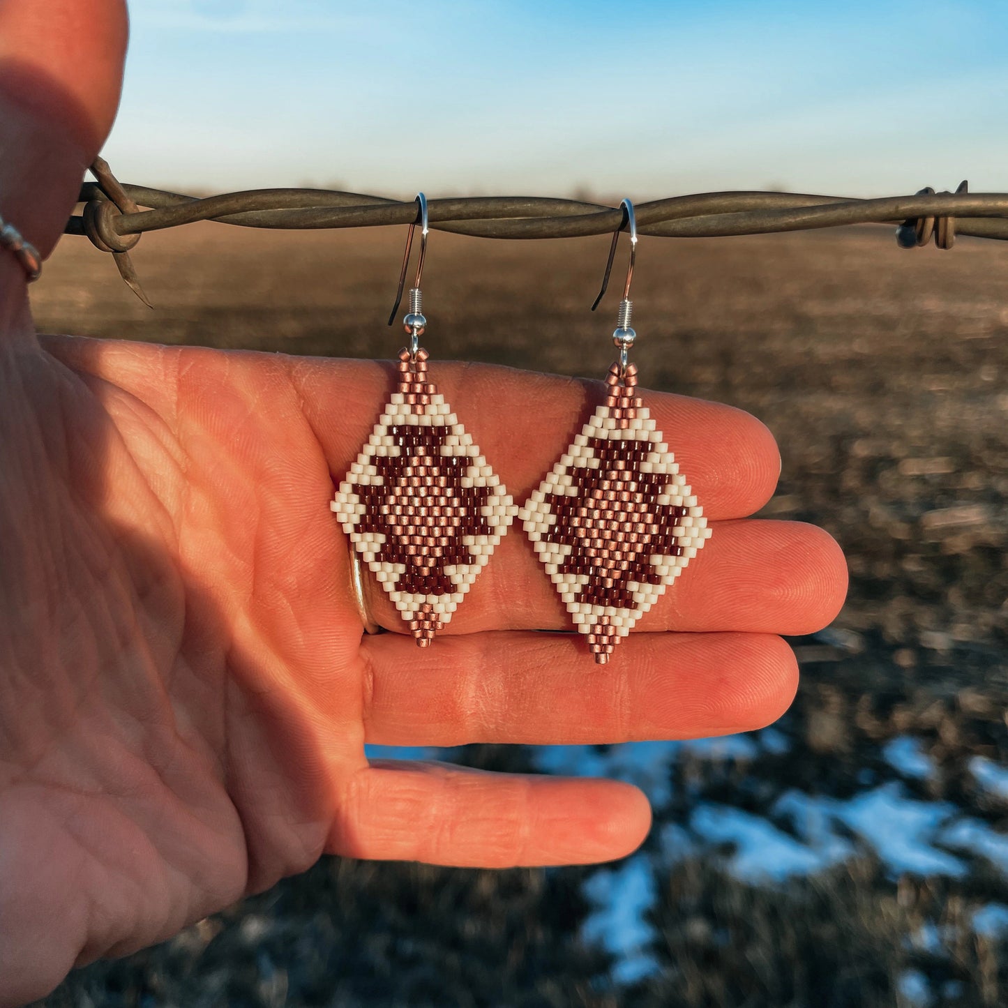 "Nevada" White and Pink Southwestern Beaded Earrings