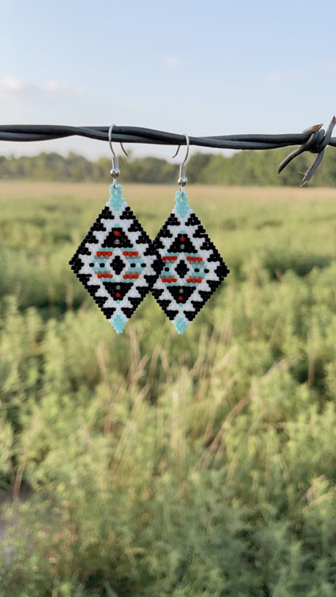 "Hadley" Black and White Southwestern Beaded Earrings