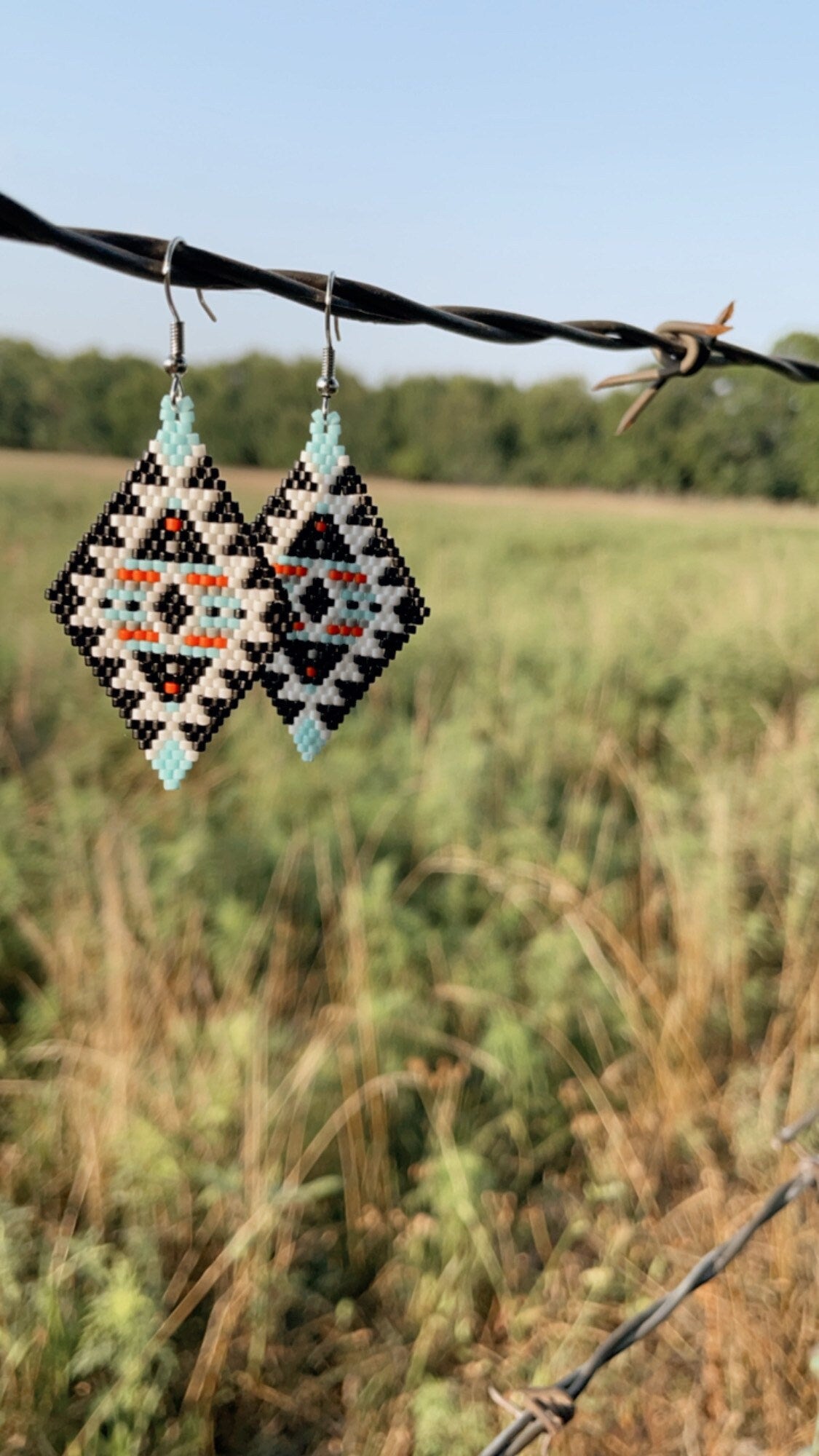 "Hadley" Black and White Southwestern Beaded Earrings