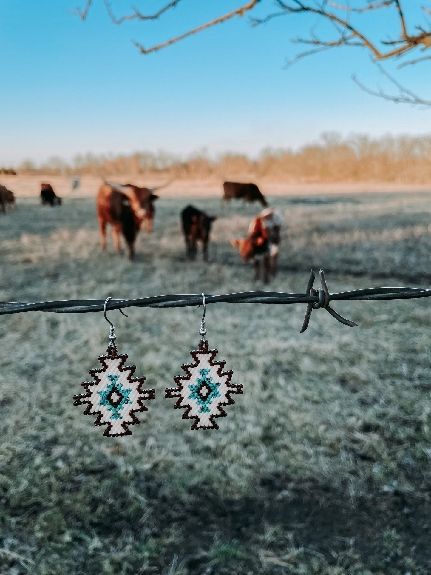 "Delilah" Cream Western Geometric Beaded Earrings