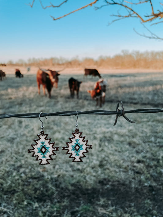 "Delilah" Cream Western Geometric Beaded Earrings