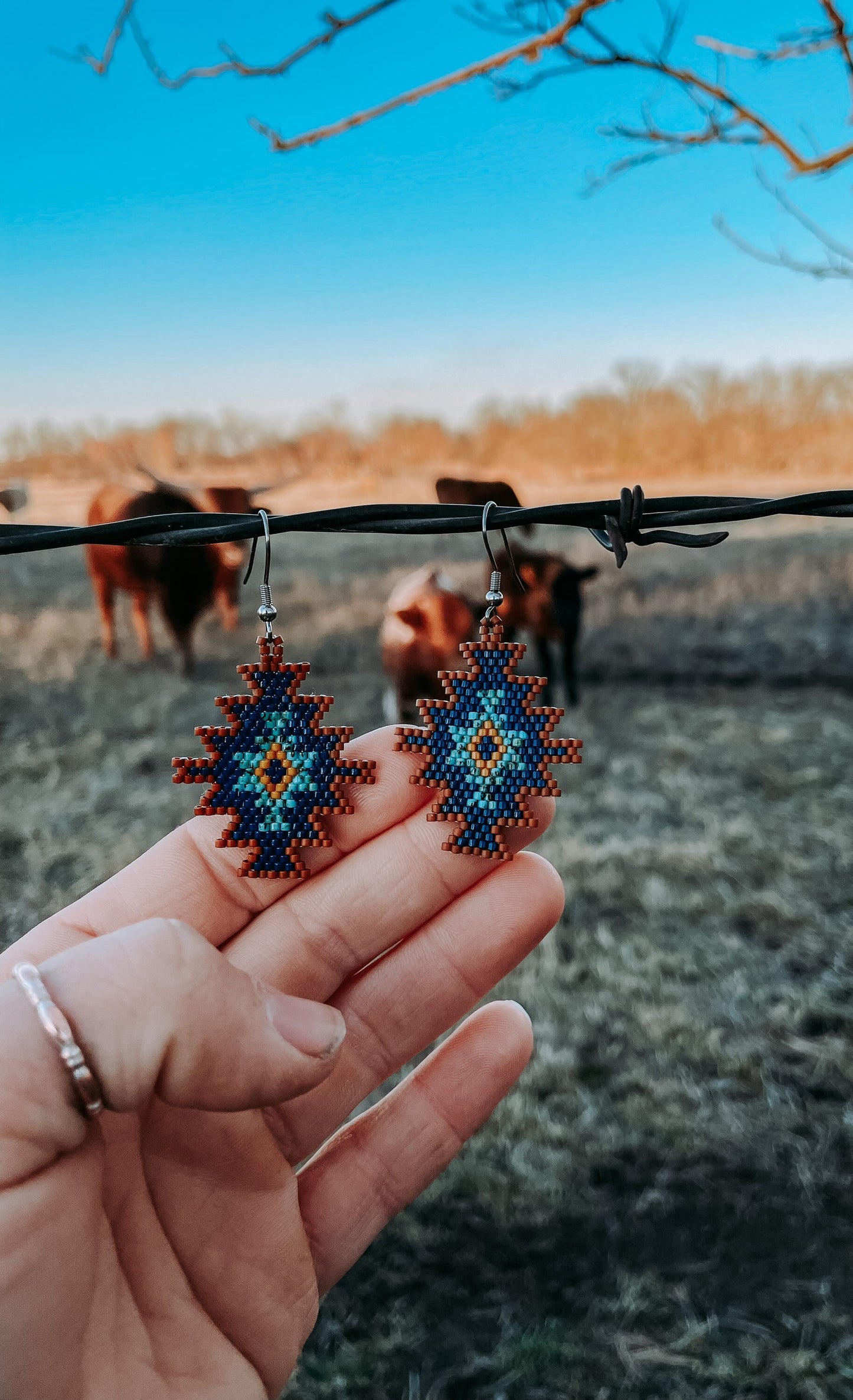"Willa" Blue Western Geometric Beaded Earrings