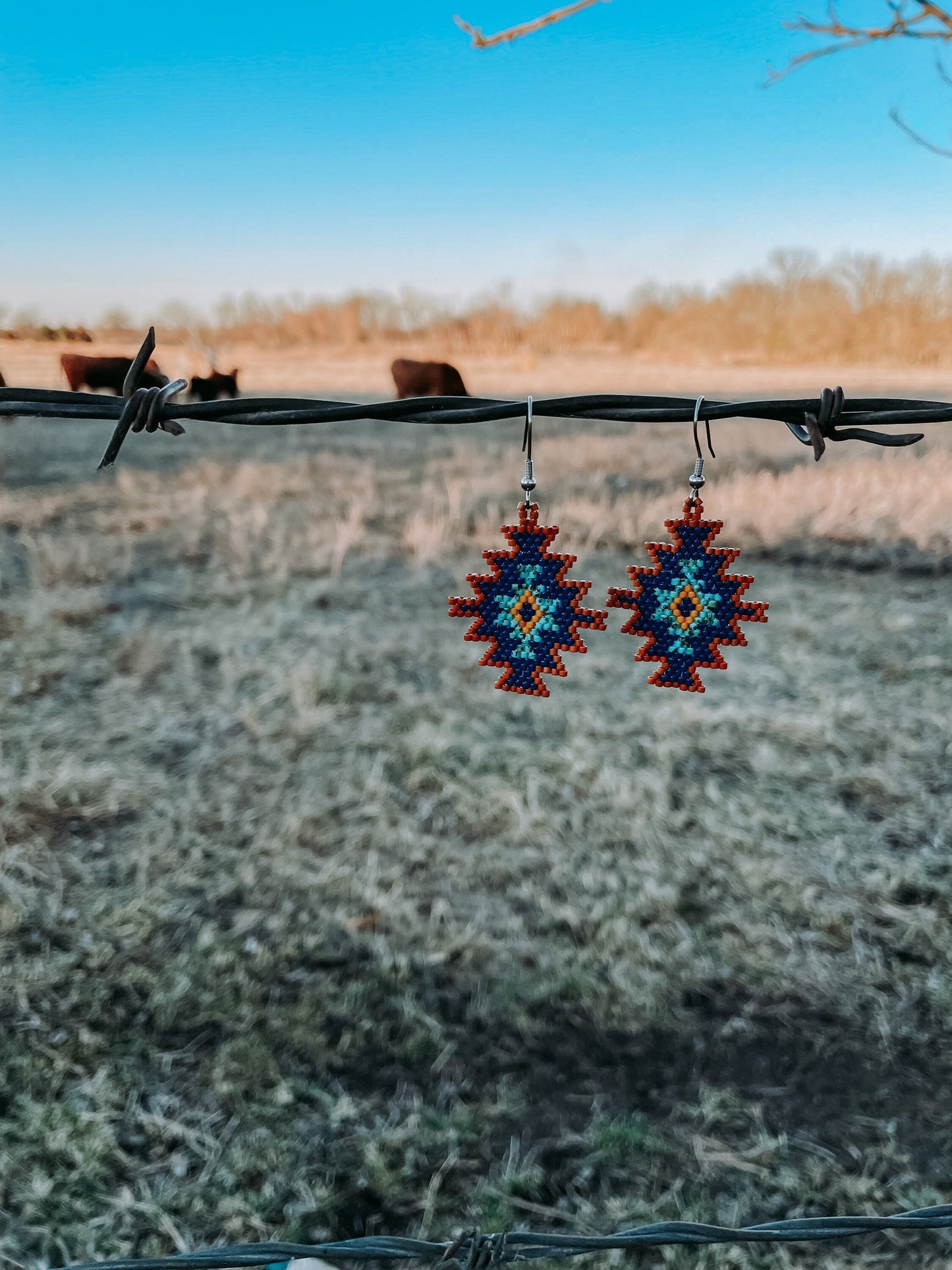 "Willa" Blue Western Geometric Beaded Earrings