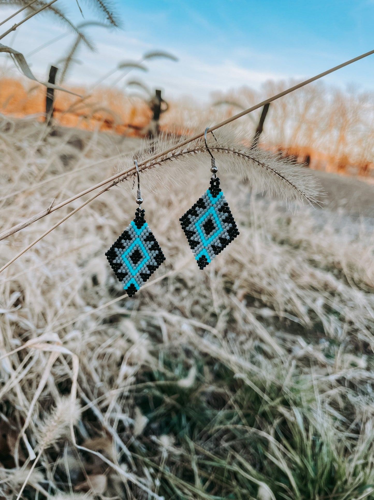 "Jamie" Black and Turquoise Beaded Earrings
