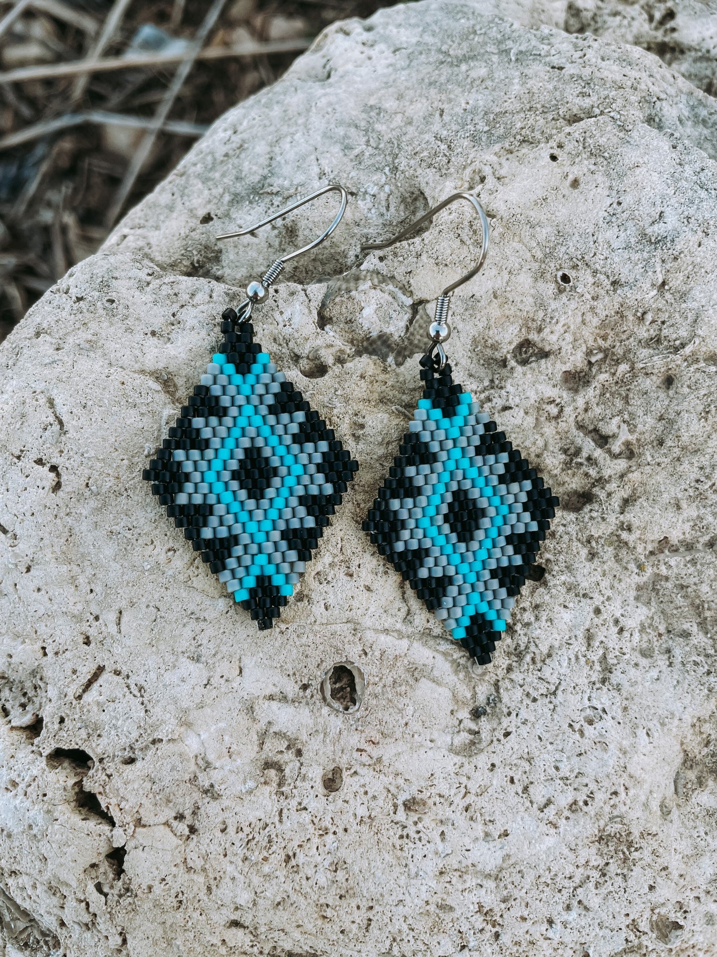 "Jamie" Black and Turquoise Beaded Earrings