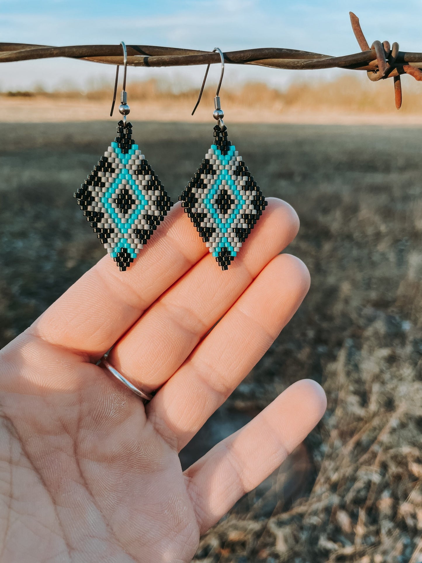 "Jamie" Black and Turquoise Beaded Earrings