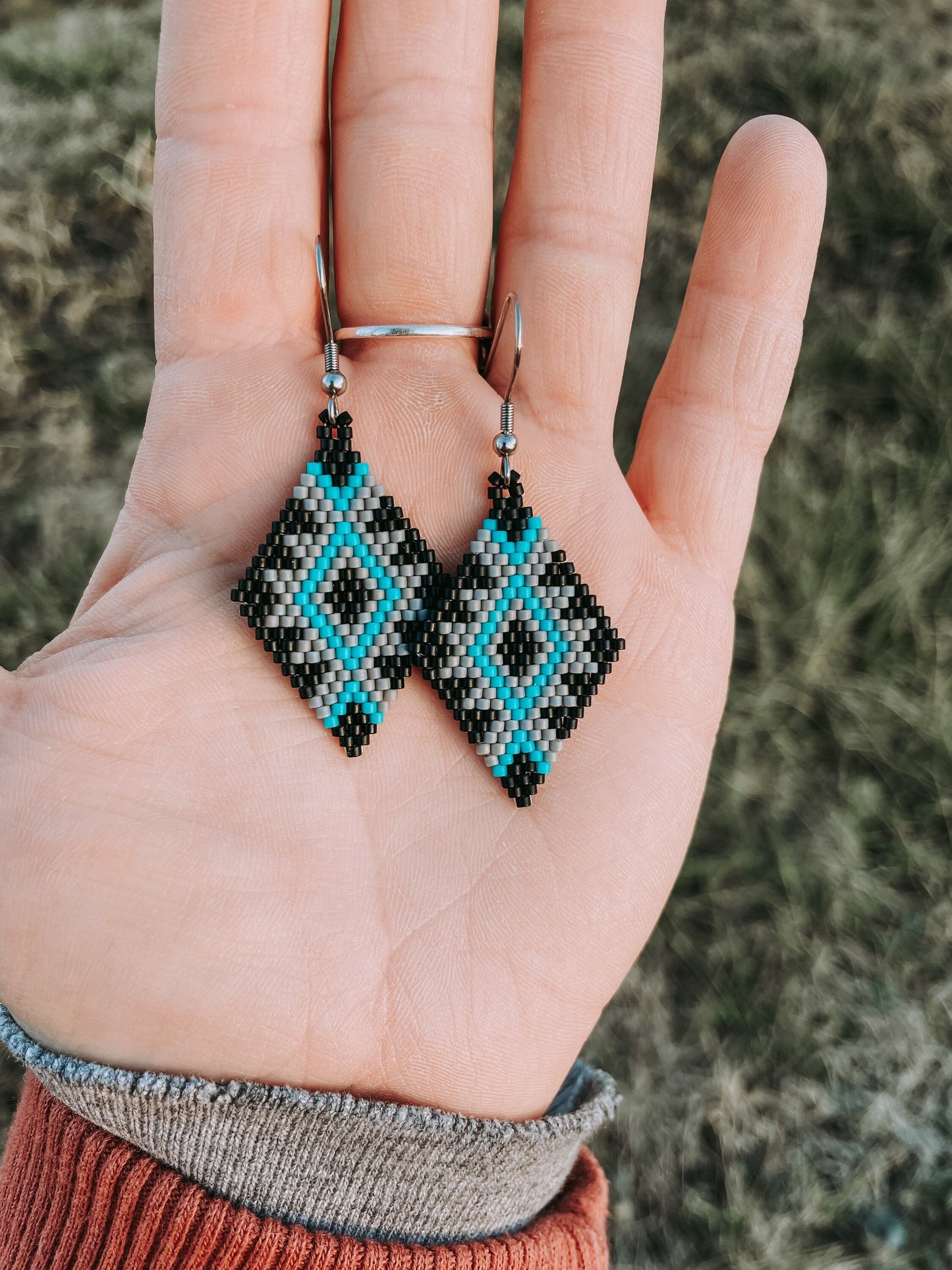 "Jamie" Black and Turquoise Beaded Earrings