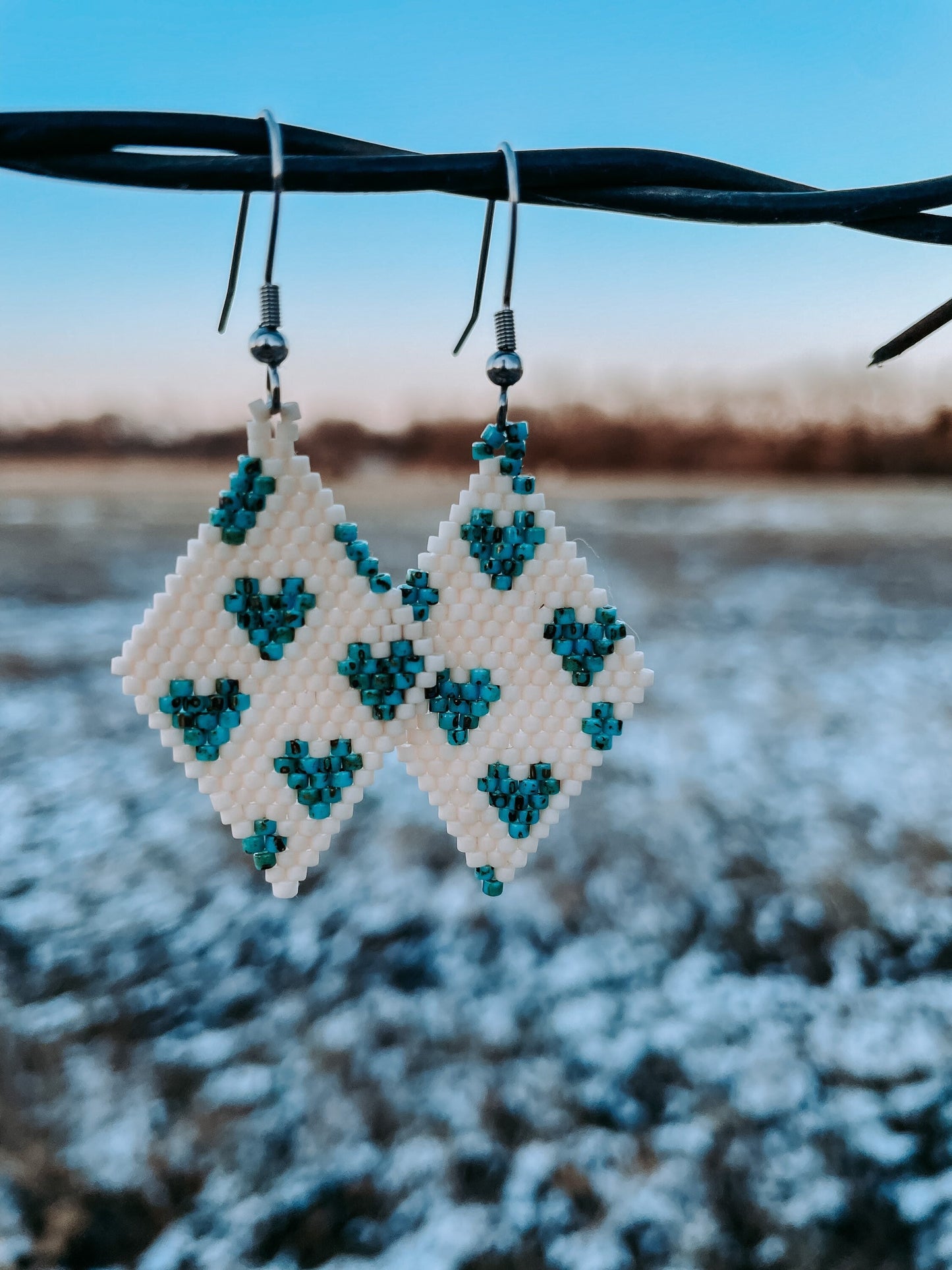 "Lucy" Turquoise Heart Beaded Earrings
