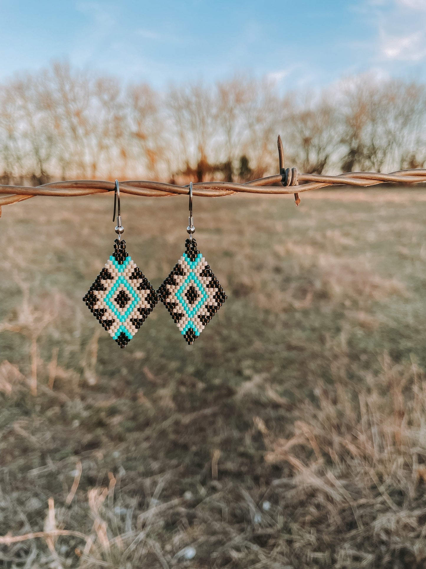 "Jamie" Black and Turquoise Beaded Earrings