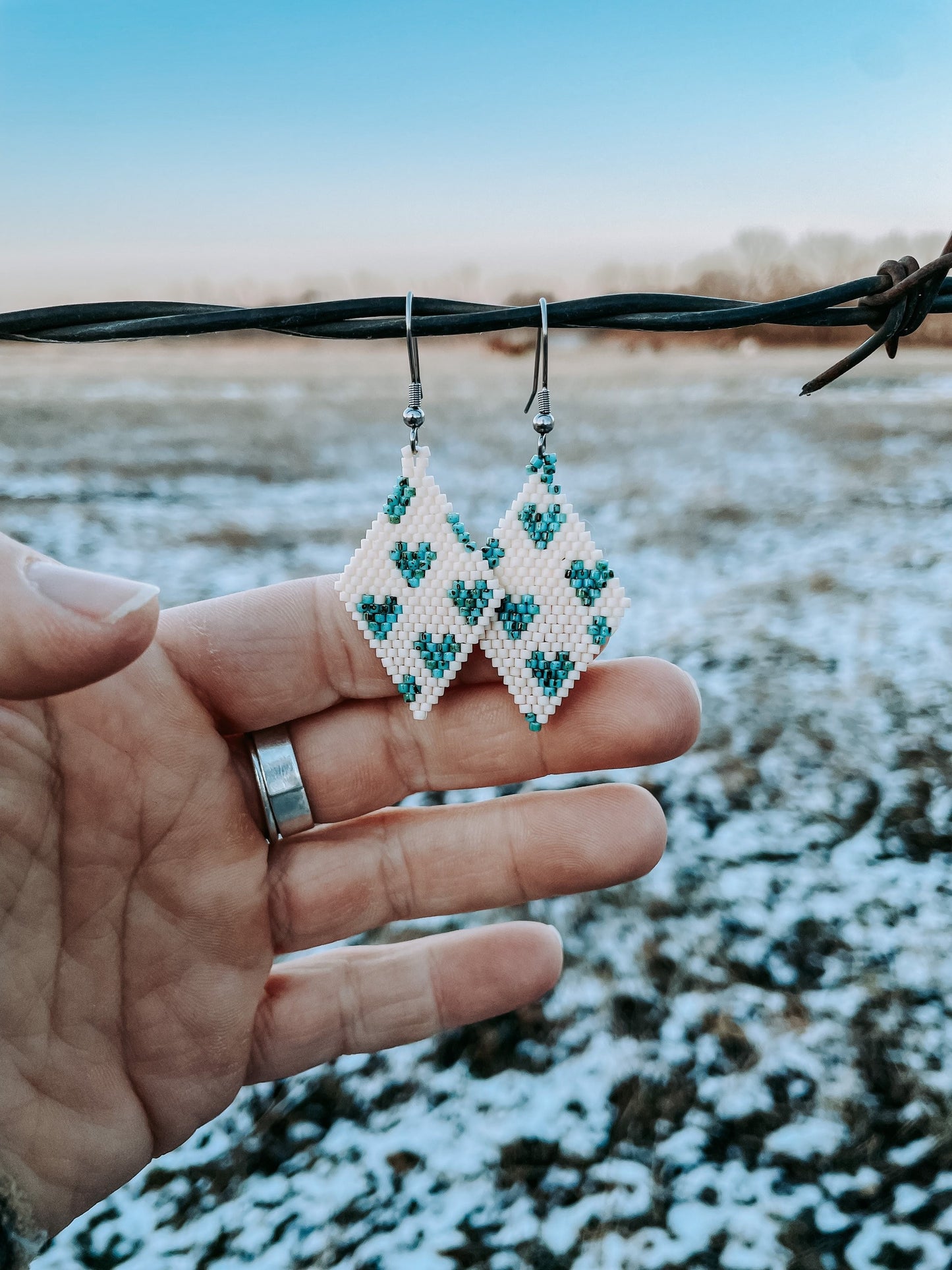 "Lucy" Turquoise Heart Beaded Earrings