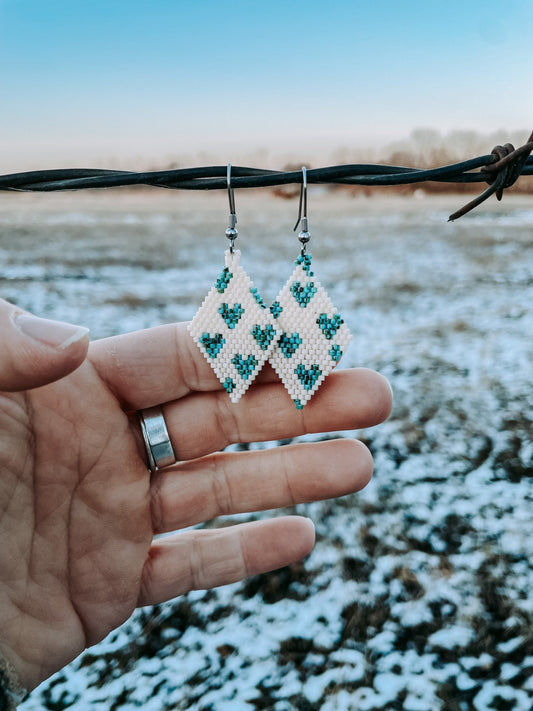 "Lucy" Turquoise Heart Beaded Earrings