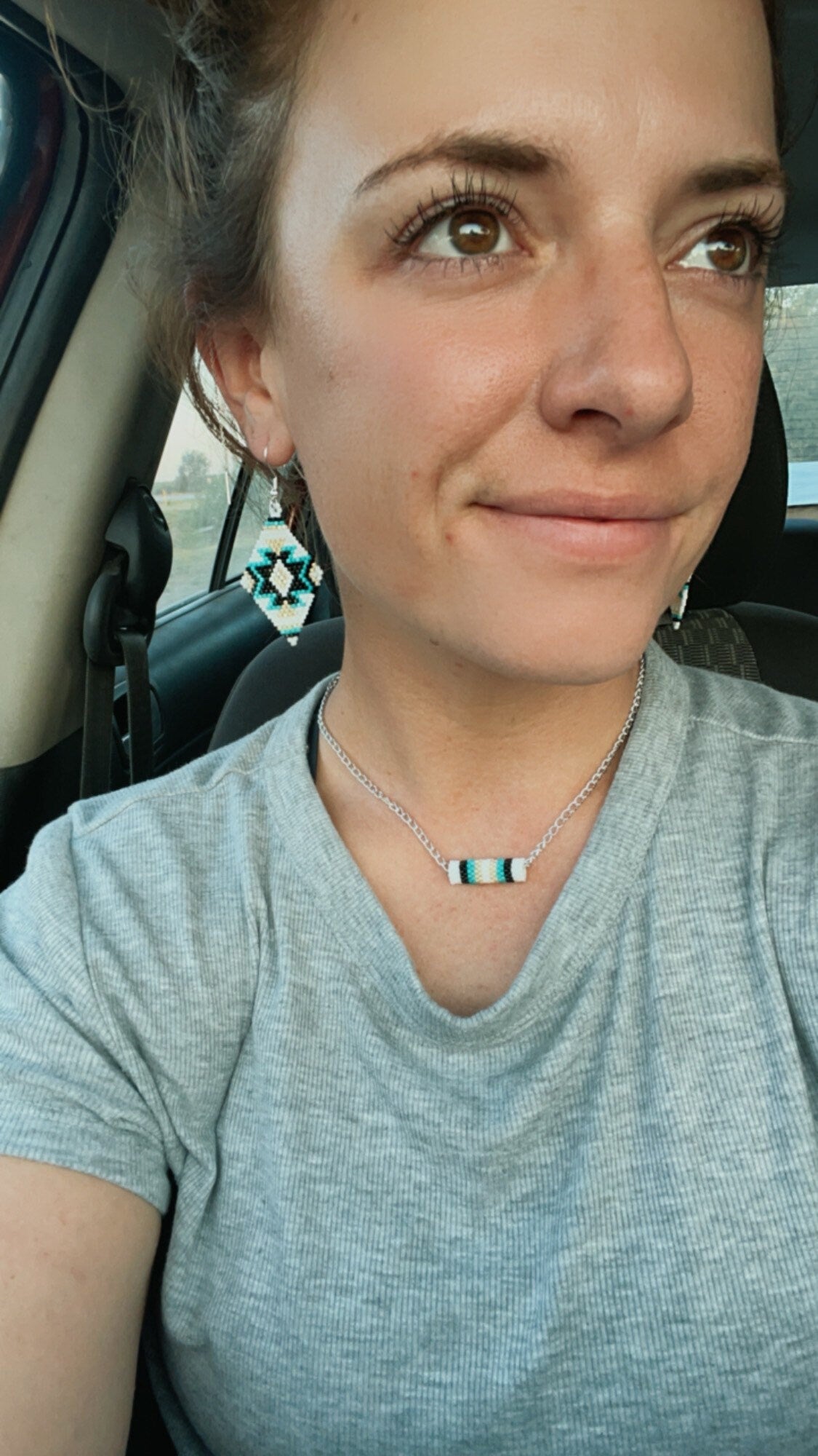 "Cora" Medium White and Turquoise Southwestern Beaded Earrings