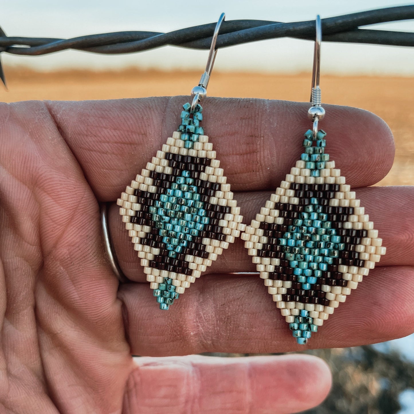 "Montana" Cream and Turquoise Southwestern Beaded Earrings