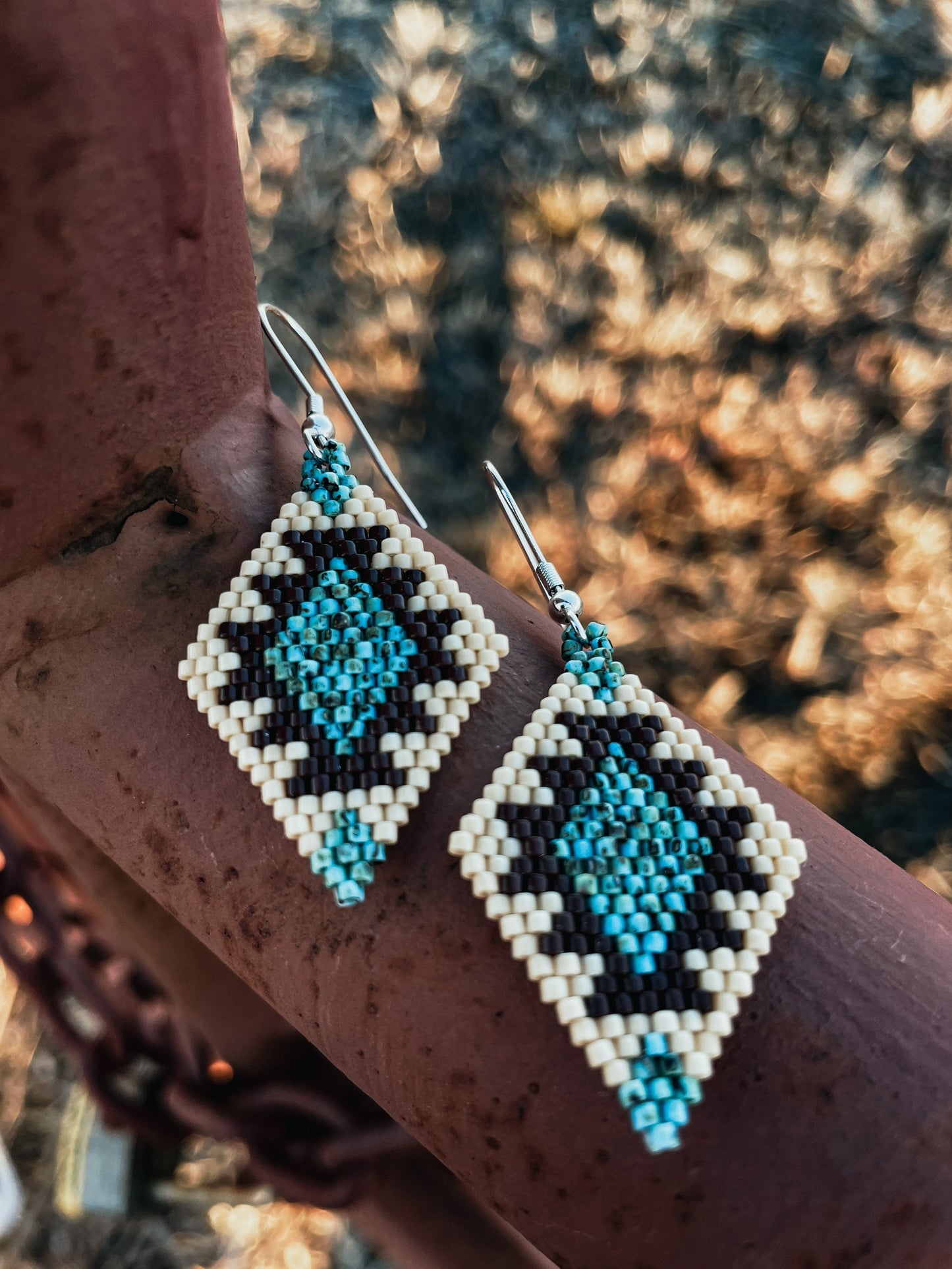 "Montana" Cream and Turquoise Southwestern Beaded Earrings