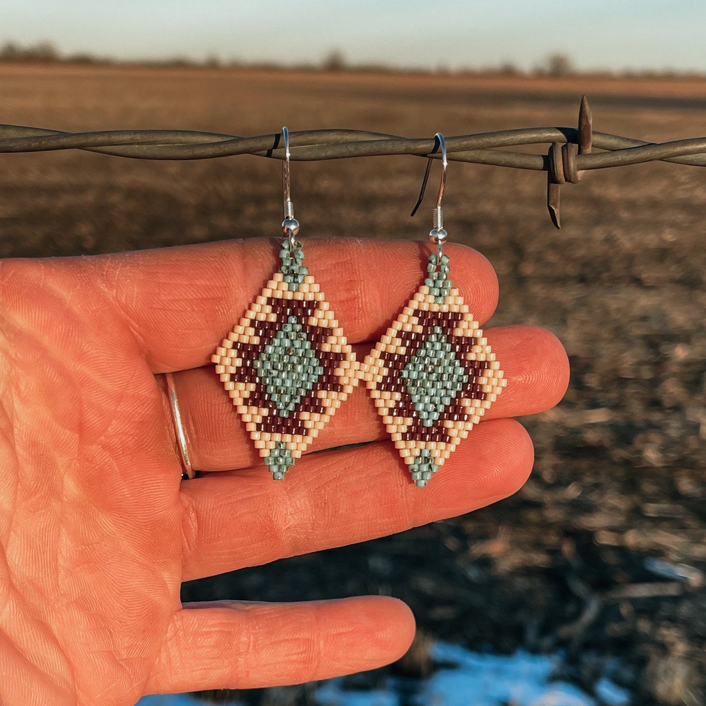"Montana" Cream and Turquoise Southwestern Beaded Earrings