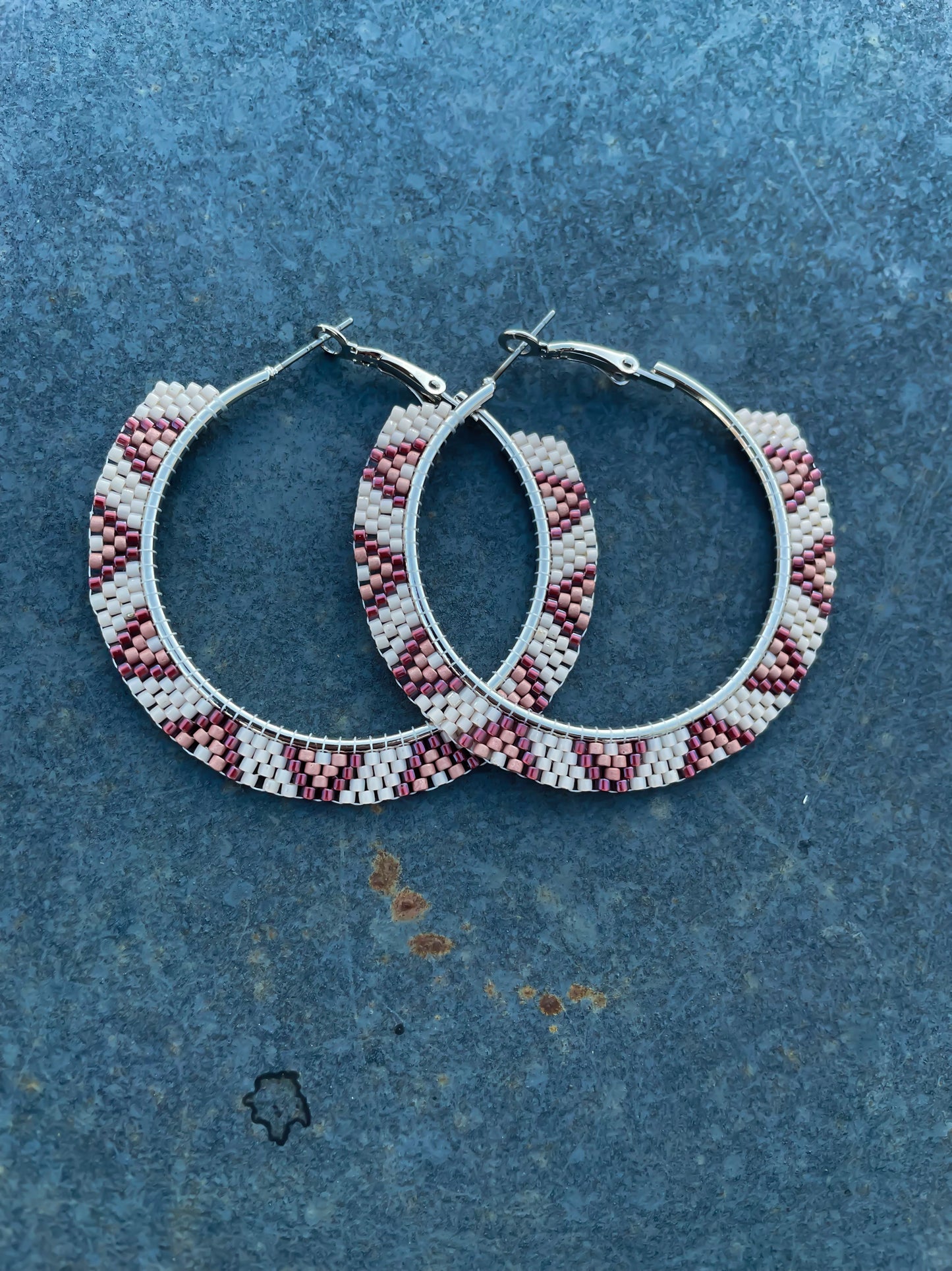 “Morgan” Neutral Pink Beaded Hoop Earrings