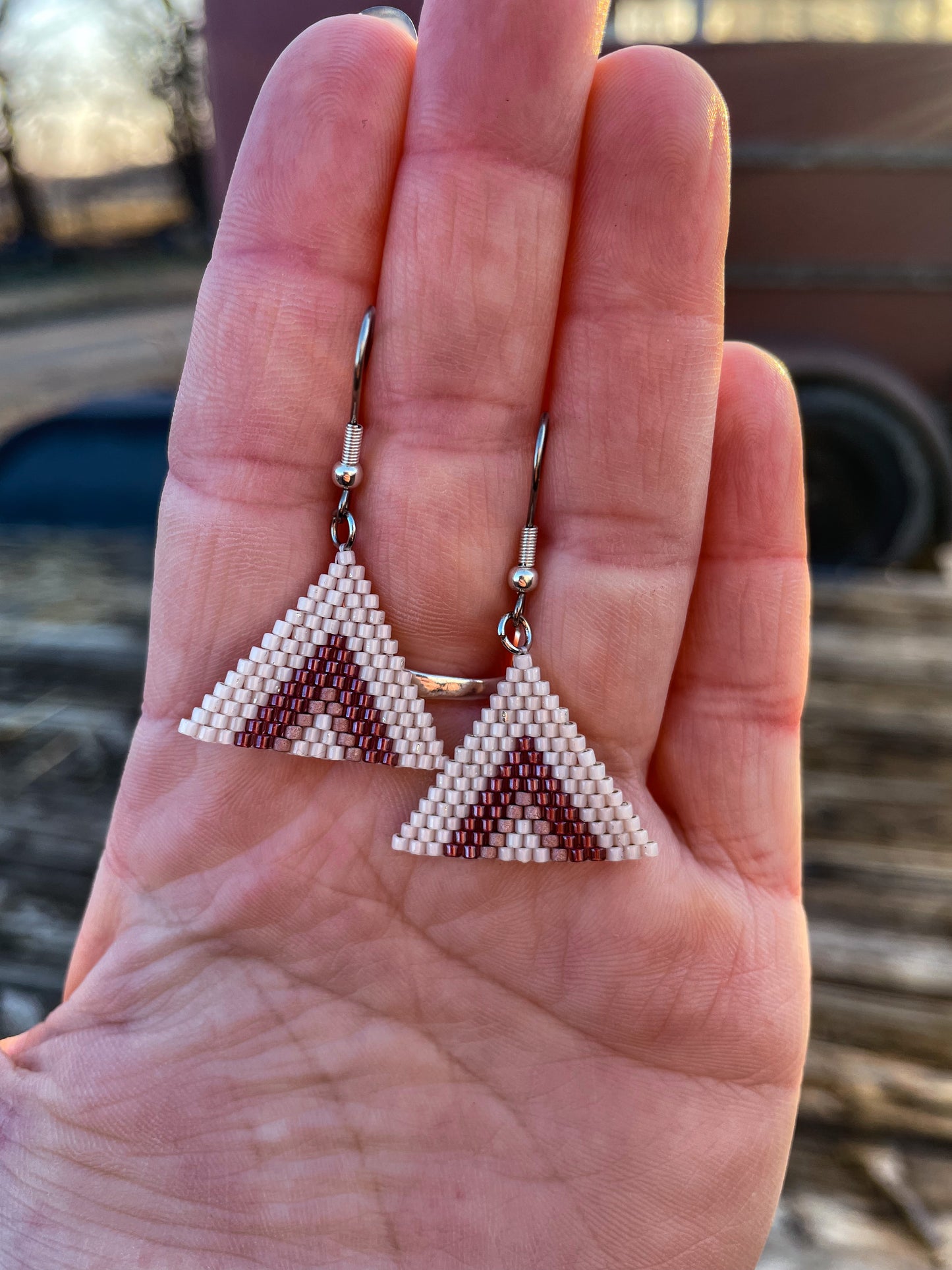 “Jenna” Neutral Pink Triangle Beaded Earrings