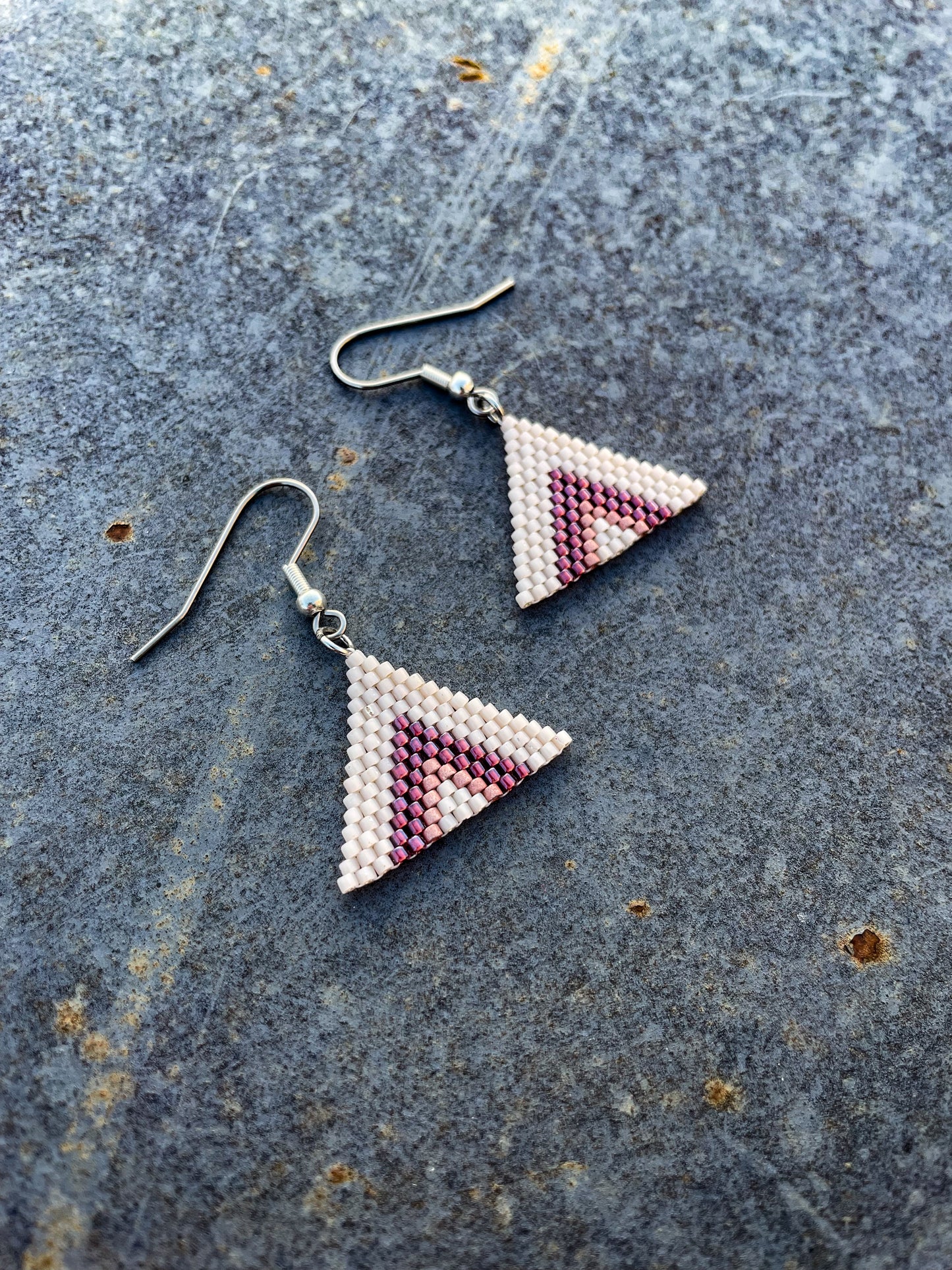 “Jenna” Neutral Pink Triangle Beaded Earrings