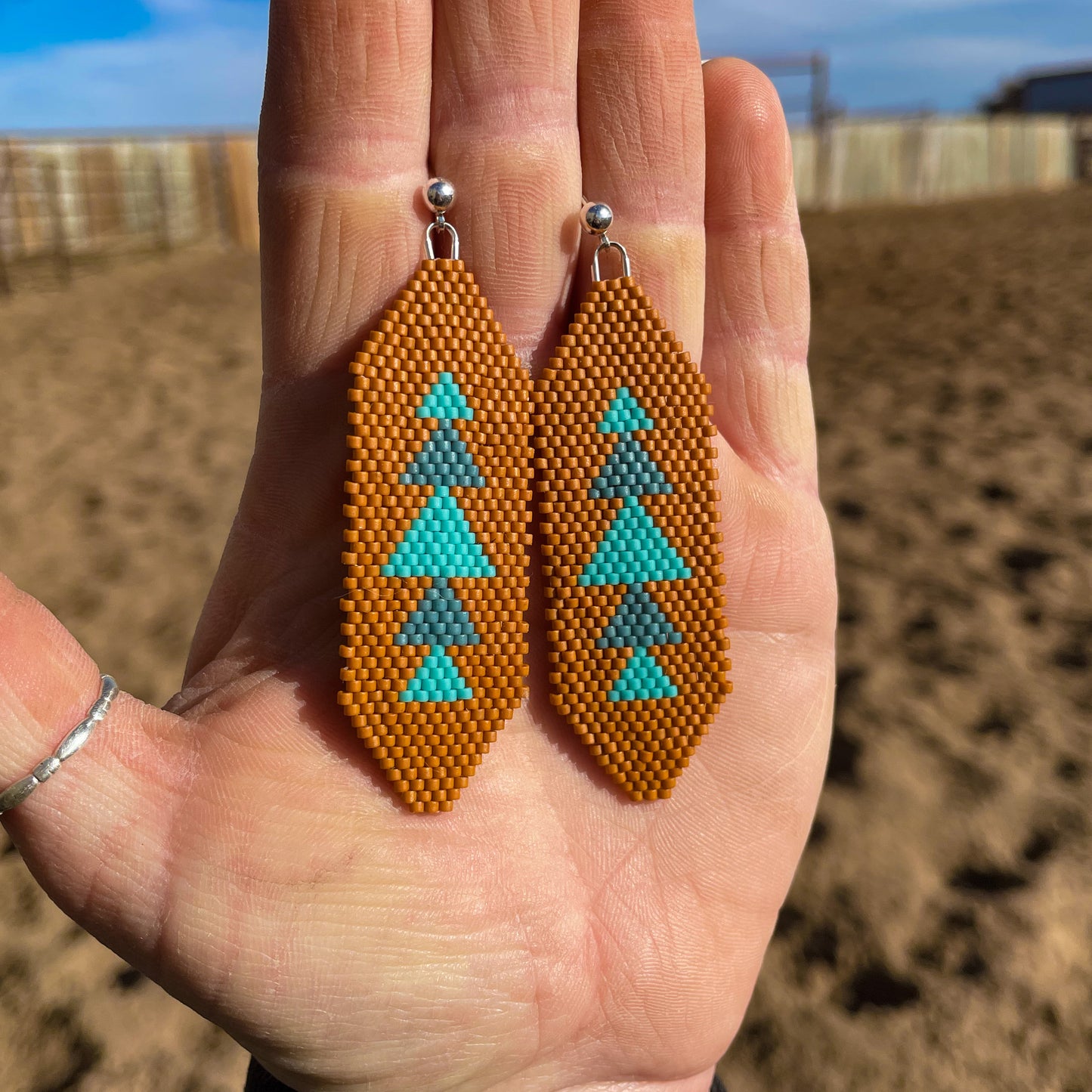 “Lainey” Brown and Turquoise Slab Style Beaded Earrings