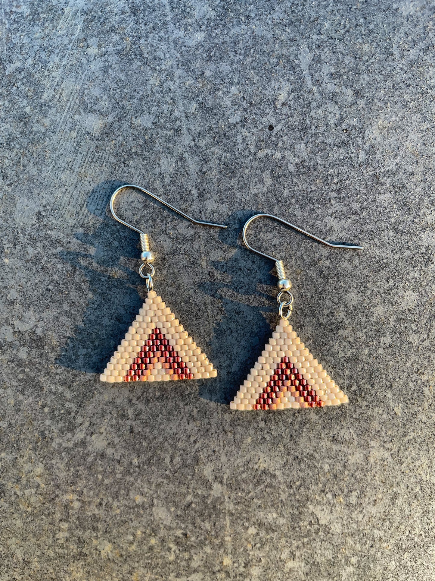 “Jenna” Neutral Pink Triangle Beaded Earrings